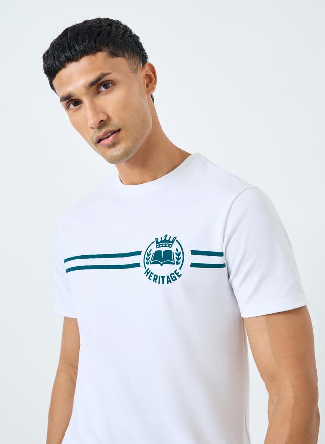 Styli Men White HD Print Interlock Athleisure T-Shirt - Image 1